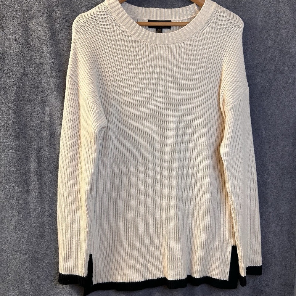 Truth By Republic Womens Medium Ivory Knit Black Trimmed Sweater